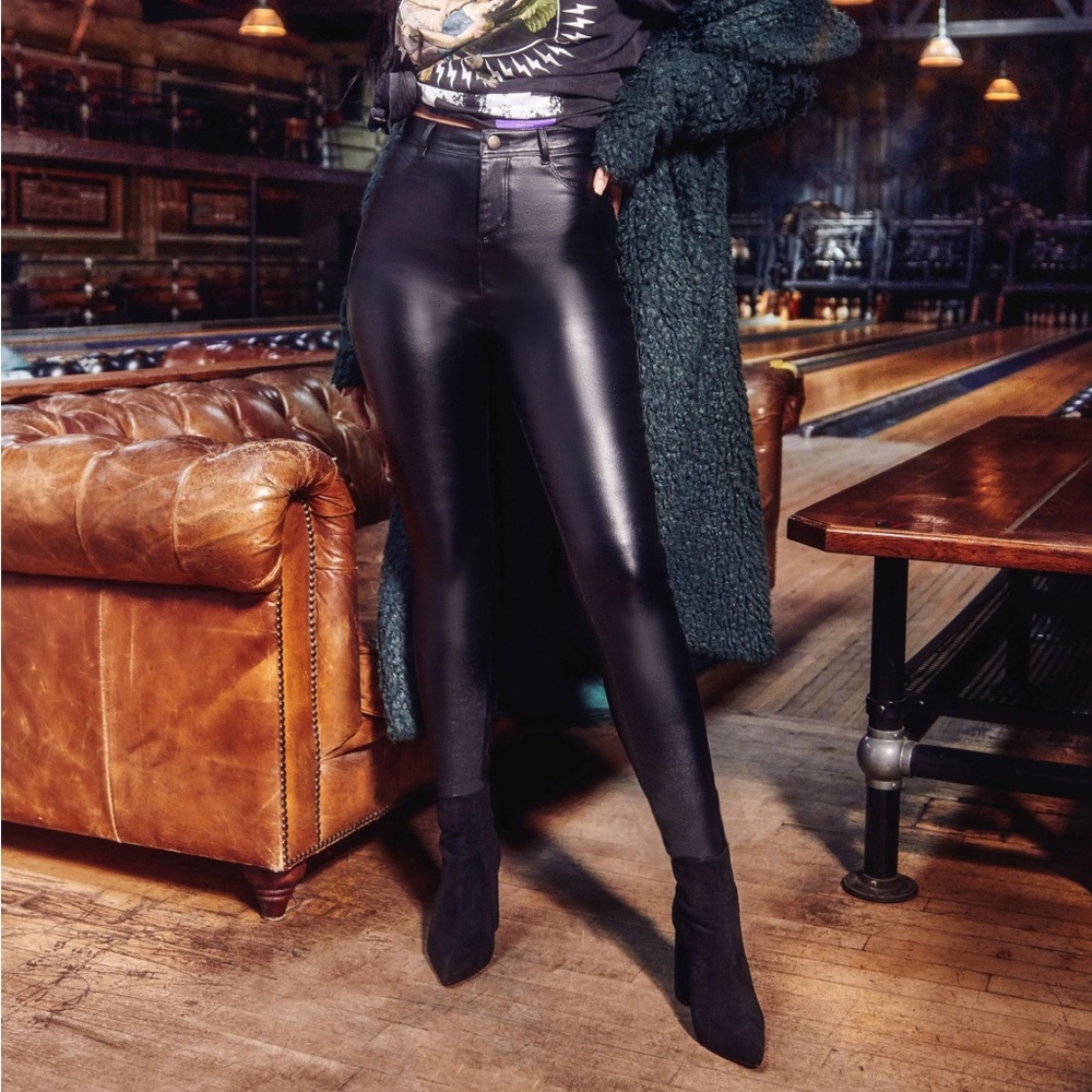 Black faux leather pants